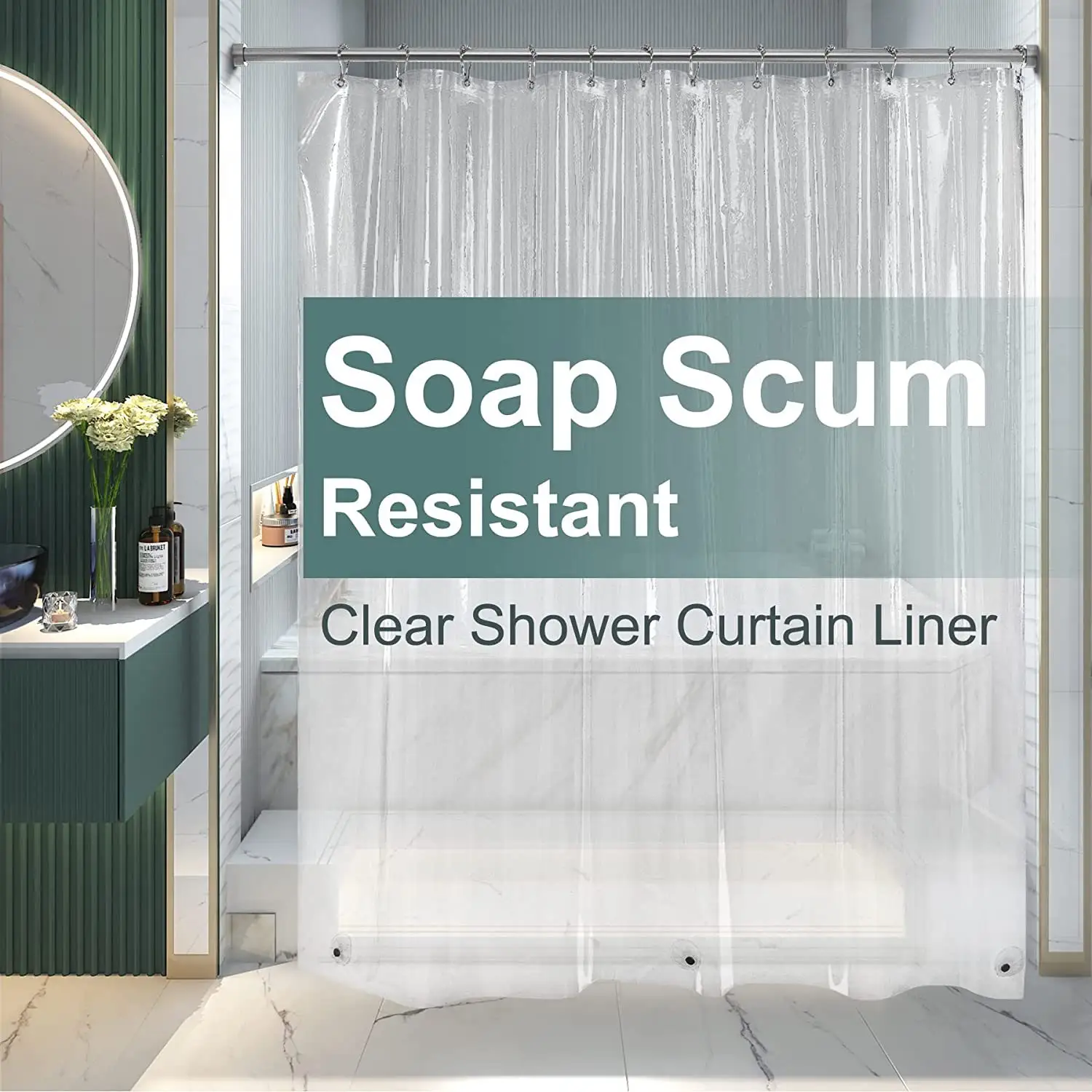 Forro de cortina de ducha de PEVA transparente con 3 imanes sello resistente a la espuma de jabón para cortina de baño forro de ducha transparente de plástico