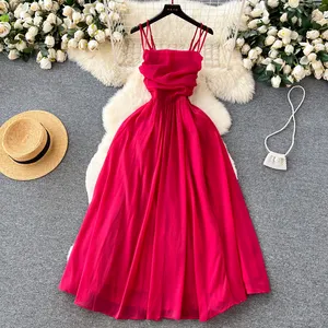 Summer Suspender Fold Design Feeling Super Fairy Waist Light Luxury High-Grade Dress