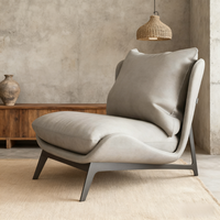 Fauteuil lounge en cuir minimaliste italien, style nordique décontracté pour petit salon ou balcon