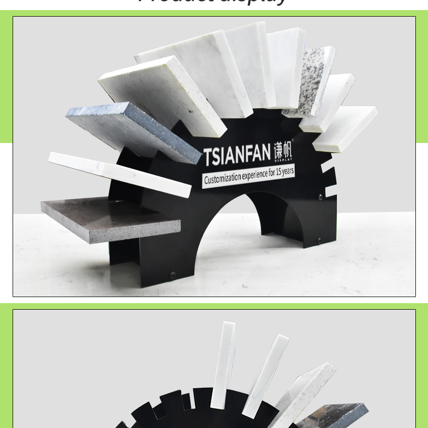 Tsianfan High Quality Exhibition Metal Tabletop Semicircle Marble Stone Desk Stand Countertop Quartz Display Rack