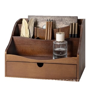 Organizador de Escritorio de Madera, Estilo Clásico Rectangular con Cajón para Almacenamiento de Oficina y Organización de Documentos - Product Image 1