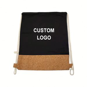 Custom Logo Environment Friendly Outdoor Tote Draw String Storage Bag Cotton Canvas Cork Joint <b>Drawstring</b> <b>Backpack</b> - Product Image 1