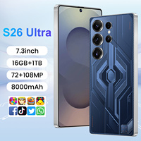 Kamera AI Premium 5G S26 Ultra Unlocked, buka kunci wajah Android 14 pengisian daya Cepat 7.3 inci 16Gb + 1TB 108MP 8000mah