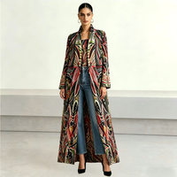 Kimono long plissé imprimé vintage pour femmes musulmanes modestes, Abaya ouverte sur le devant, Cardigan, Veste Kaftan, Manteau décontracté, Ramadan, Aïd
