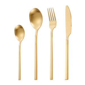 Stainless Steel Korean Style <b>Square</b> Handle Knife Fork Spoon <b>Set</b> Matte Brushed Finish Durable Cutlery <b>Set</b> For Party Adult - Product Image 3