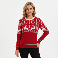 Pull de Noël personnalisé pour femme, tricoté à la machine, motif jacquard, col rond, manches longues, style décontracté, anti-plis