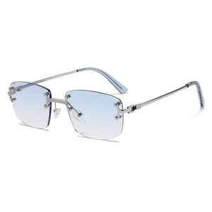 Lunettes de soleil rectangulaires sans monture SPUKA 1745, verres teintés dégradés, protection UV400, lunettes de soleil métalliques de luxe pour hommes et femmes, logo personnalisé - Product Image 3