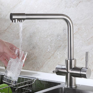 <span class=keywords><strong>Grifo</strong></span> de Cocina Moderno de <span class=keywords><strong>3</strong></span> Vías con Doble Manija, Mezclador de Acero Inoxidable con Rociador Extraíble, Acabado Dorado, Grifos para Lavabo de Baño - Product Image 3