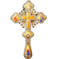 Große Legierung Vergoldet Kristall Für Kirche Gebet Schultergürtel mit Geschenk Box Orthodoxe Religiöse Zeremonie Hand Halten Kreuz