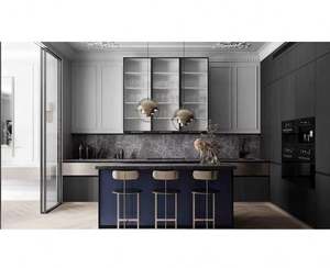 Muebles de Cocina Europeos al por Mayor a Buen Precio, Puerta de Vidrio Empotrada, Gabinete de Cocina de Madera MDF, Encimera de Piedra Ecológica con Isla - Product Image 1