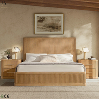 Lit plateforme moderne minimaliste à rainures, en chêne massif, fait main, très grand, ensemble de meubles de chambre en bois massif