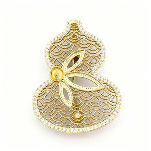 Hollowed Out Gold Gourd Brooch Micro Inlaid Zircon Copper Alloy Unisex Fashion Pin Gift Accessory - Product Image 5