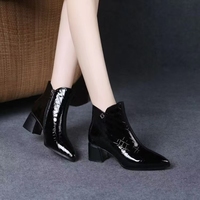 Bottes mi-mollet classiques en PU pour femme, à talon épais et bout pointu, imperméables et thermiques, pour l'hiver et l'automne, style formel et élégant