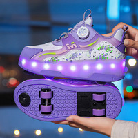 Patins à roulettes lumineux à 4 roues pour enfants, équipement de sport décontracté respirant avec tige en PU/microfibre pour étudiants garçons et filles - Vente en gros