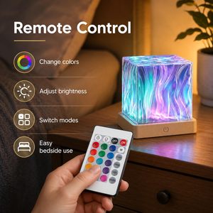 Lampe de projection d'ondes océaniques : Lumière ambiante RVB effet aurore avec télécommande, lampe décorative de chevet créative à ondulations d'eau 3D - Product Image 3
