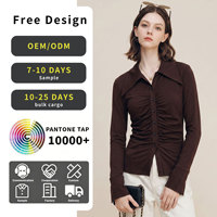 Pull en maille plissé à revers de style rétro « Old Money » pour femme, haut de gamme, amincissant et polyvalent à manches longues