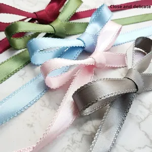 Ruban en polyester-coton tissé double face de 1 cm, écologique, à bords festonnés, pour emballage de cadeaux, jouets, fleurs, festivals, fabrication de nœuds DIY, rouge - Product Image 1