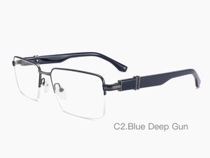 Occhiali da vista da uomo con montatura in metallo semi-rimless, anti-luce blu, design rettangolare. - Product Image 3