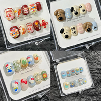 Nouveautés 2026 : Faux ongles à presser courts et ronds faits main, en gel acrylique, avec fleurs 3D et motifs diamant, pour manucure estivale, cadeaux pour filles