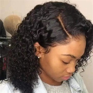 Nouvelle perruque courte bouclée pour femme, perruque synthétique à boucles fines de type africain, avec dentelle frontale, vente en gros - Product Image 2