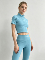 Ensemble de yoga pour femmes, haut à demi-zip à manches courtes et short de yoga taille haute longueur genou, 2 pièces, tenue de sport fitness, logo personnalisé
