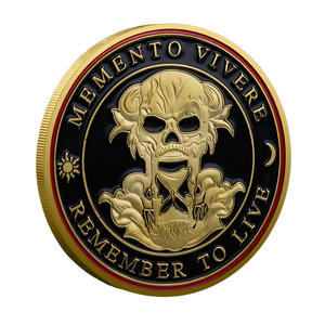 Moneda Conmemorativa de Metal Grabada por Ambas Caras con Filosofía de la Vida y la Muerte, Moneda de Recuerdo con Elementos de Calavera y Reloj - Product Image 2