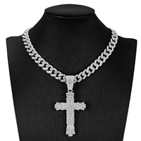 Collar con Colgante de Cruz Iced Out para Hombre, Cadena Cubana de Aleación Color Oro, Joyería Hip Hop, Accesorios de Moda Masculinos