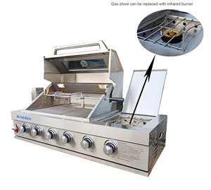 6-<b>Burner</b> Commercial Outdoor Built-In Stainless Steel BBQ Smoke With <b>Side</b> <b>Burner</b> KG-B4S Modern Stainless Steel BBQ Grill - Product Image 2