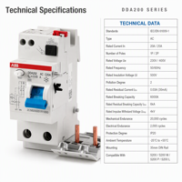 Dispositif de protection contre les courants résiduels ABB DDA202 RCD 2P 63A 30mA, disjoncteur différentiel électromagnétique, IEC 61008 CE, directement de l'usine