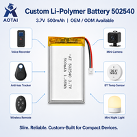 Baterai Lithium Polymer 3.7V 500mAh Bersertifikasi UN38.3, Ukuran Kustom untuk Perangkat IoT Wearable, OEM ODM
