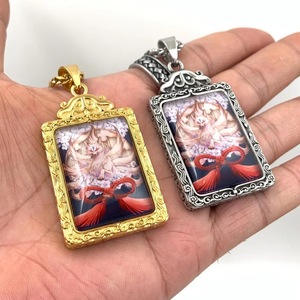Pendentif Thangka en forme de renard à neuf queues de style chinois, en acier inoxydable, thème animal, pour hommes, cadeau 216033 - Product Image 3