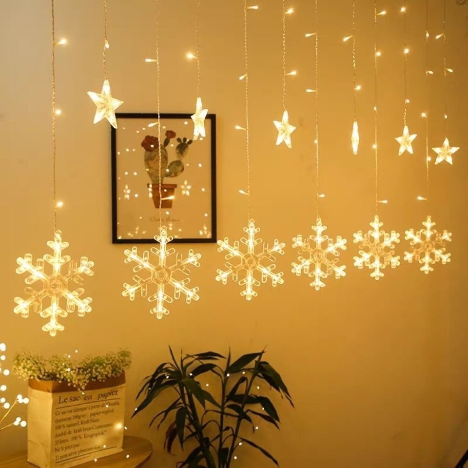TOP ONE LED Star Moon Curtain String Lights IP44 Waterproof - Christmas Holiday Decorative Lighting