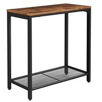Table basse en bois industrielle F&J Home pour chambre à coucher, table d'appoint étroite et petite avec étagère en maille