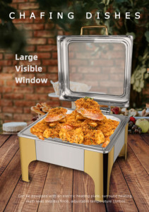 Juego de Buffet de Lujo con Recipiente para Calentar Alimentos de 9L, Acabado Dorado Espejo, de Vidrio de Grado Alimenticio, para Montar en el Suelo, para Hoteles y Restaurantes - Product Image 3