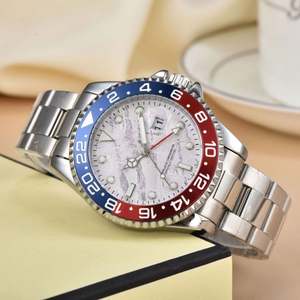 Reloj Mecánico Automático para Hombre de Alta Calidad al por Mayor, Correa de Acero Inoxidable, Dorado, Doble Zona Horaria - Product Image 5