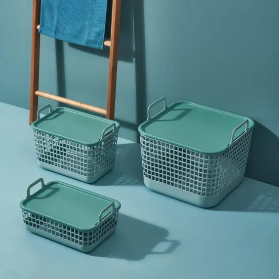 Most Popular New Plastic Laundry Basket with Lid and Holder