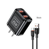 Set Charger Dual Port KAKUSIGA Private Mold 25W (US), Pengisian Cepat 5V/5A dengan Kabel USB ke Type-C untuk Perangkat Seluler