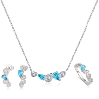 Joyería de Moda para Mujer, Plata de Ley S925, Rodio, Circonita Corte Pera, Juego de Collar, Pendientes y Anillo para Bodas, Bailes y Banquetes