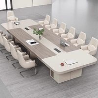 Combinaison Chaise et Table de Conférence en Bois, Style Simple et Moderne, Rectangulaire, pour Bureau, Salle de Réception, Réunion, Formation, avec Boîte de Rangement Câbles