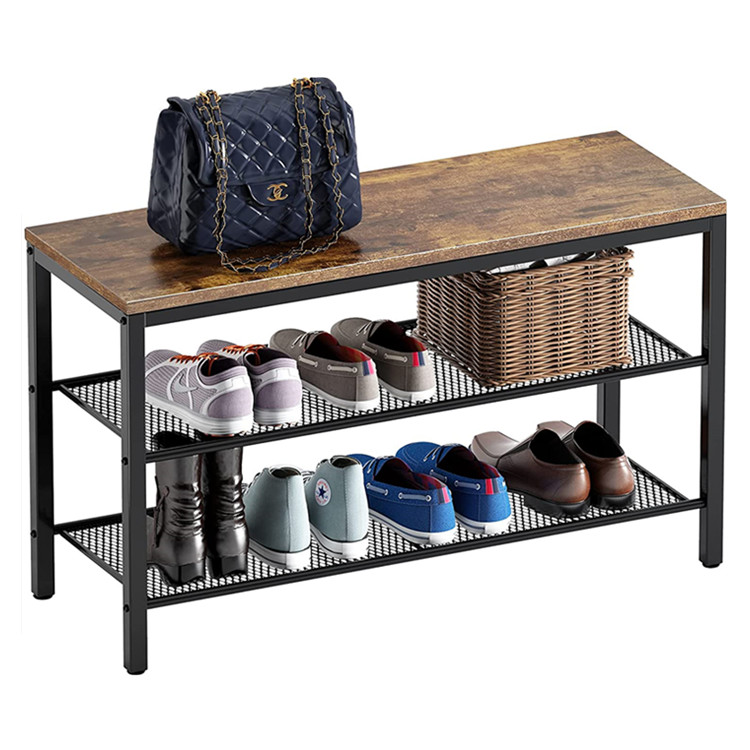 Entryway vintage particle board metal iron frame shoe cabinet furniture