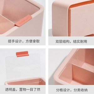 Boîte de rangement hybride pour maquillage, 14.5x13x8cm, avec couvercle et compartiments pour tampons de coton, bâtonnets, rouge à lèvres, Beauty Blender, rangement de bureau - Product Image 5