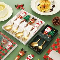 Ensemble de couverts de Noël en acier inoxydable avec manche Père Noël et renne, idéal pour les fêtes de fin d'année