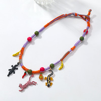 Europese Amerikaanse multicolor gevlochten touwketting met krokodillen- en luipaardprint, fruit-, banaan- en chilimotief voor dames