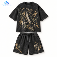 Ensemble streetwear deux pièces personnalisé, style vintage américain, en coton tricoté 100% respirant, 240 g/m², avec short à cordon de serrage, idéal pour l'été