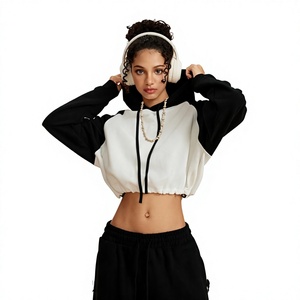 Sweat-shirt court à capuche raglan color block pour femme, manches longues, décontracté, vente en gros, fournisseur d'impression de logo personnalisé 2026 - Product Image 1