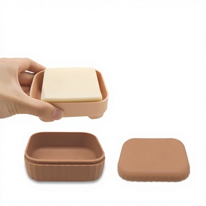 Biodegradable Silicone Soap Dish <b>Tray</b> with Lid Rectangular <b>Bath</b> Shower Soap Holder Drain Soap Box for Travel Bathroom - Product Image 4
