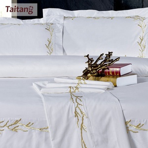 Set di Biancheria da <span class=keywords><strong>Letto</strong></span> in <span class=keywords><strong>Cotone</strong></span> 100% con Ricamo Taitang di Guangzhou, <span class=keywords><strong>Lenzuola</strong></span> Bianche per Hotel - Product Image 5