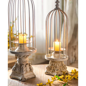 Moda avrupa Vintage kuş kafesi mumluk beyaz şamdan fener düğün parti ışığı bölmek tabanı ile - Product Image 6