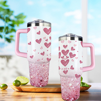 Gobelet personnalisé de 30 oz avec paillettes roses en forme de cœur, tasse en acier inoxydable isolée aux UV, stock américain, livraison gratuite, cadeau idéal pour les femmes et les filles