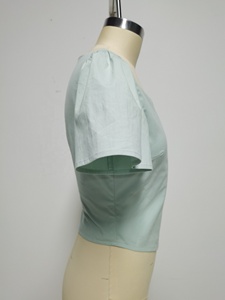 Women's Cotton Linen Blouse Square Neck Short Sleeve <strong>Top</strong> Breathable Fashionable <strong>Turquoise</strong> ODM Wholesale Low MOQ for Summer - Product Image 4